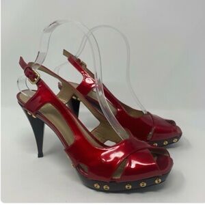Stuart Weitzman Red Patent Leather Slingback Heels